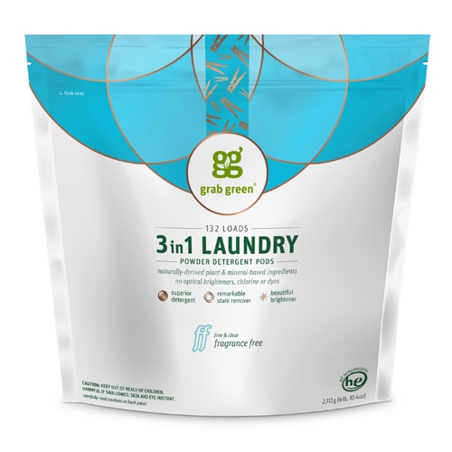 GrabGreen 3-In-1 Laundry Detergent Pods Fragrance-Free