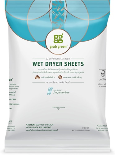 GrabGreen Wet Dryer Sheets Fragrance Free