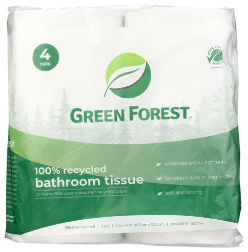 Green Forest Bathroom Tissue 100% Recycled 2-Ply 198 Sheet Roll