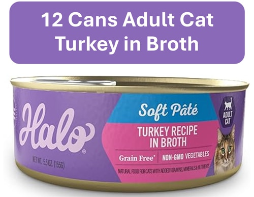 Halo Adult Cat Wet Food Soft Pate 5.5 oz Grain Free Turkey Recipe in Broth