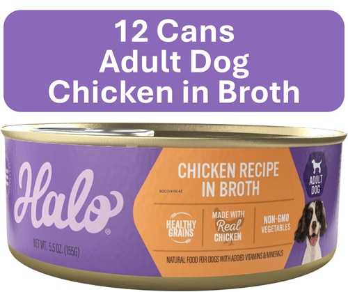 Halo Adult Dog Wet Food Healthy Grains 5.5 oz Chicken Recipe in Broth