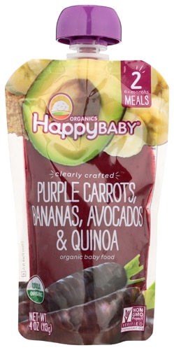 Happy Baby Organic Baby Food 6+ Months Purple Carrots Bananas Avocados & Quinoa