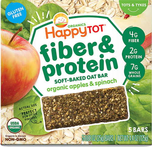 Happy Tot Organic Fiber & Protein Oat Bar 2+ Years Apples & Spinach