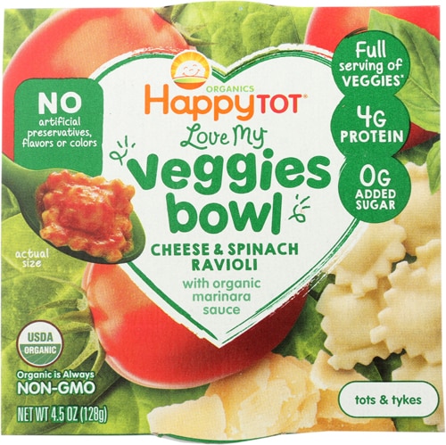 Happy Tot Organic Meal Bowl 2+ Years Cheese & Spinach Ravioli