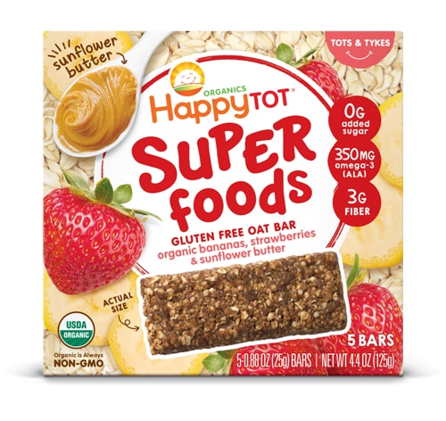 Happy Tot Organic Super Foods Oat Bar 2+ Years Banana Strawberry & Sunflower Butter