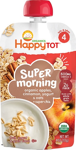 Happy Tot Organic Super Morning Chia 2+ Years Apples Cinnamon Yogurt & Oats