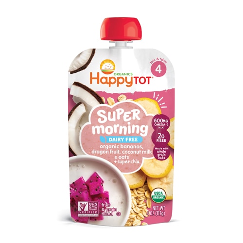 Happy Tot Organic Super Morning Chia 2+ Years Bananas Dragonfruit Coconut Milk & Oats