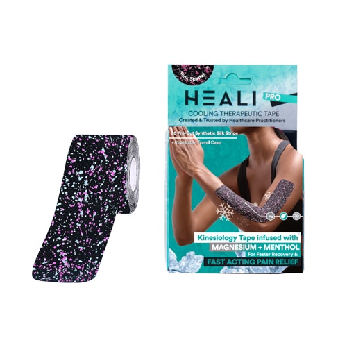 Heali Precut Synthetic Silk Kinesiology Tape For Athletes With Magnesium & Menthol - Pink Splatter