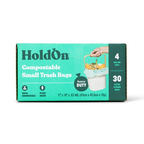 HoldOn Compostable Heavy Duty Small Trash Bags 4 Gallon