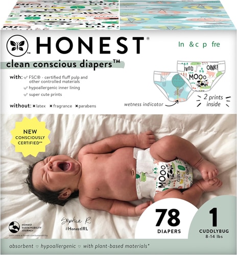 Honest Clean Conscious Diapers Above It All + Barnyard Babies 78 Diapers