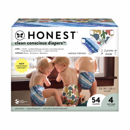 Honest Clean Conscious Diapers Tie Dye + Cactus Cuties 54 Diapers