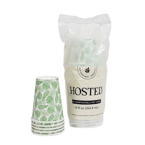 Hosted Hot and Cold Cups Compostable Leaf Print 12 oz