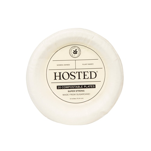 Hosted Plates Compostable Sugarcane White 6 Inch