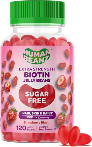 Human Beanz Biotin Jelly Beans Sugar Free - Hair Skin & Nails Strawberry Blast