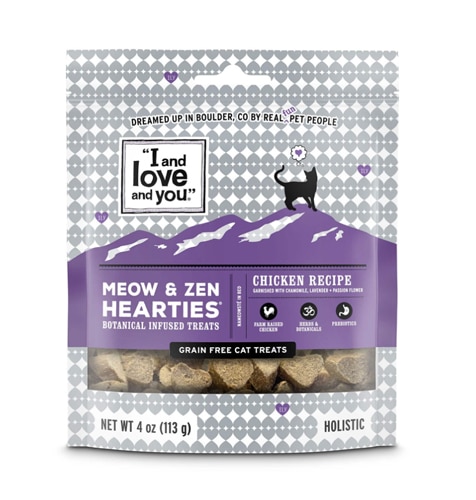 I and Love and You Cat Treats Meow and Zen Hearties Chicken