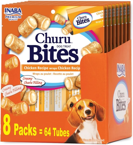 Inaba Churu Dog Bites Grain Free Wraps - 64 Tubes Chicken with Cheese Recipe