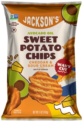 Jackson's Wavy Sweet Potato Chips Vegan Gluten Free Avocado Oil Cheddar & Sour Cream