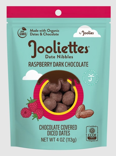 Joolies Jooliettes Date Nibbles - Organic Chocolate Covered Diced Dates Raspberry