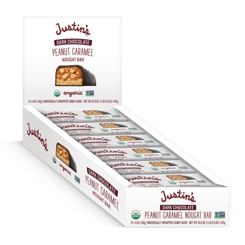 Justin's Organic Dark Chocolate Nougat Bar Peanut Caramel