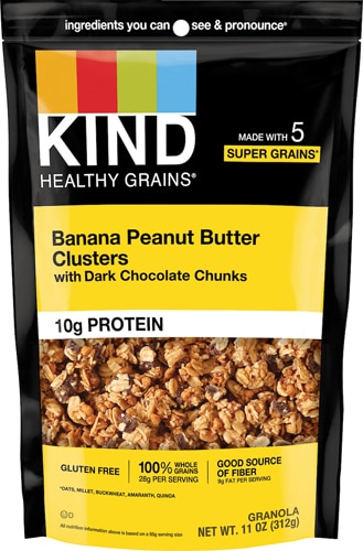 KIND Gluten Free Healthy Grains Granola Clusters Banana Peanut Butter with Dark Chocolate Chunks