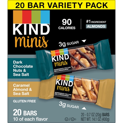 KIND Gluten Free Snack Mini Bars Variety Pack Dark Chocolate Nuts & Sea Salt and Caramel Almond & Sea Salt