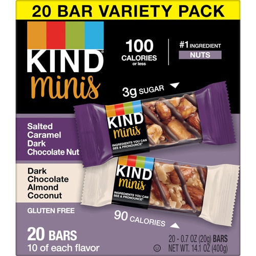 KIND Gluten Free Snack Mini Bars Variety Pack Salted Caramel Dark Chocolate Nut & Dark Chocolate Almond Coconut