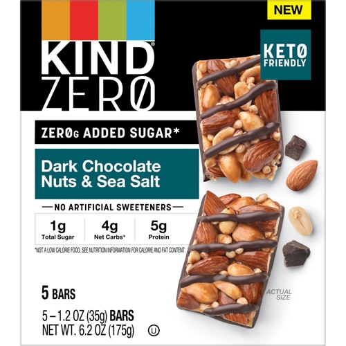 KIND ZEROg Added Sugar Bars Dark Chocolate Nuts & Sea Salt