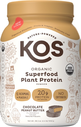 KOS Organic Superfood Plant Protein Powder - 28 Servings Chocolate Peanut Butter