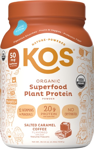 KOS Organic Superfood Plant Protein Powder - 28 Servings Salted Caramel Coffee