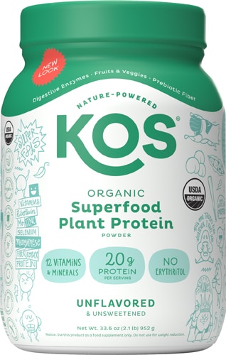 KOS Organic Superfood Plant Protein Powder - 28 Servings Unflavored