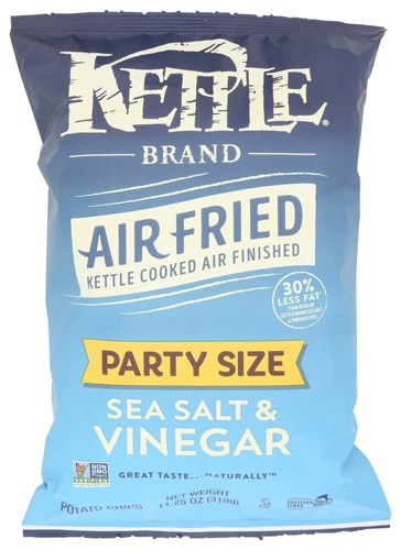 Kettle Brand Potato Chips Non GMO Gluten Free Air Fried Party Size Sea Salt & Vinegar