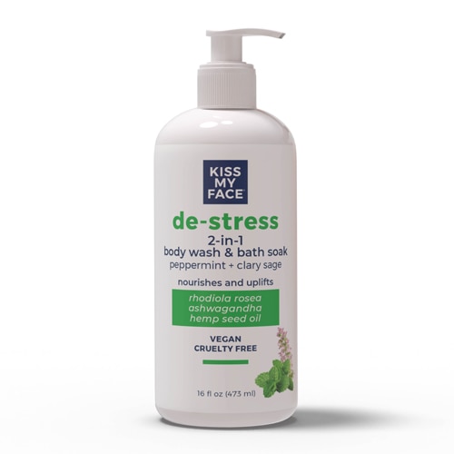 Kiss My Face De-Stress 2-in-1 Body Wash & Bath Soak - Peppermint + Clary Sage