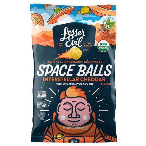 LesserEvil Corn Puffs Organic Gluten Free Space Balls Interstellar Cheddar