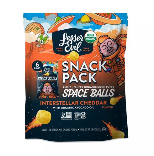 LesserEvil Organic Snack Pack Space Balls Interstellar Cheddar