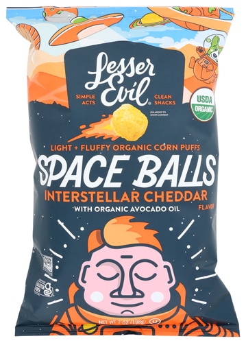 LesserEvil Organic Space Balls Cornpuff Interstellar Cheddar