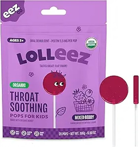Lolleez Kids Organic Throat Soothing Pops 3+ Years Mixed Berry