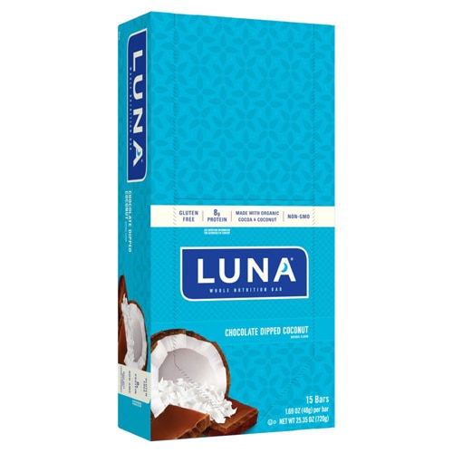 Luna Gluten Free Whole Nutrition Bars Chocolate Dipped Coconut