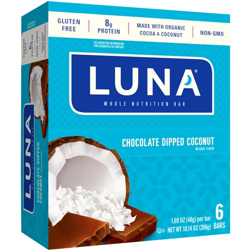 Luna Gluten Free Whole Nutrition Bars Chocolate Dipped Coconut