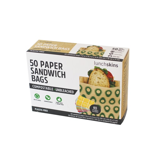 Lunchskins Paper Sandwich Bags Compostable & Unbleached Avocado