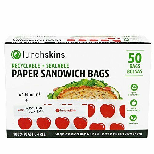 Lunchskins Paper Sandwich Bags Recyclable + Sealable Red Apple