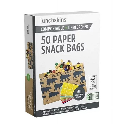 Lunchskins Paper Snack Bags Compostable & Unbleached Bears