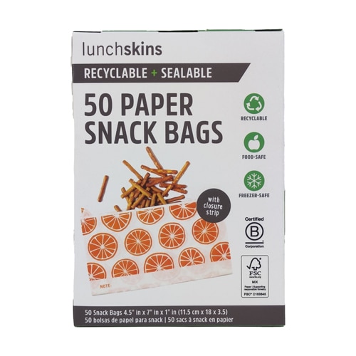 Lunchskins Paper Snack Bags Recyclable + Sealable Orange