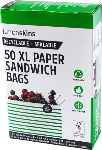 Lunchskins XL Paper Sandwich Bags Recyclable + Sealable Stripe