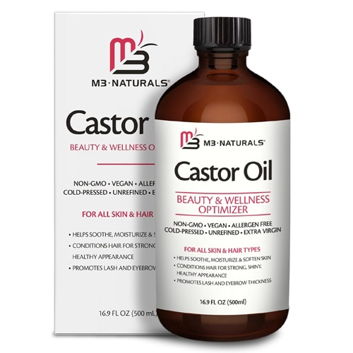 M3 Naturals 100% Cold Pressed Castor Oil in a Glass Bottle