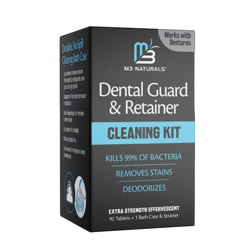 M3 Naturals Dental Retainer Cleaner Kit with 92ct tablets + Bath Case Strainer