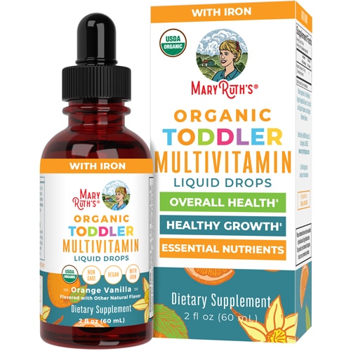 MaryRuth's Toddler Organic Multivitamin + Iron Liquid Drops Orange Vanilla