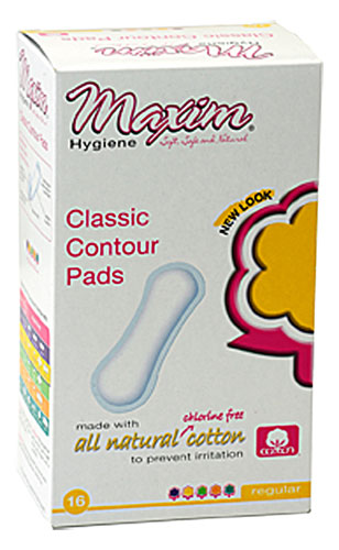 Maxim Hygiene Products Natural Cotton Classic Contour Sanitary Pads Regular