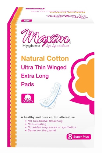 Maxim Natural Cotton Winged Pads Extra Long - Super Plus