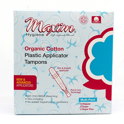 Maxim Organic Cotton Tampons Plastic Applicator - Multi-Pack