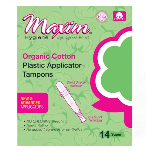 Maxim Organic Cotton Tampons Plastic Applicator - Super